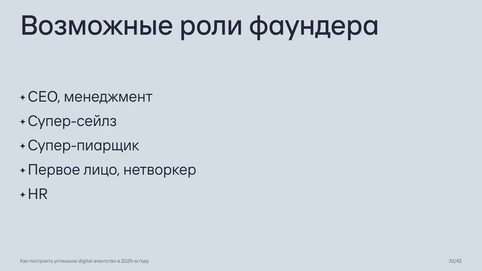 Слайд 32: Возможные роли фаундера