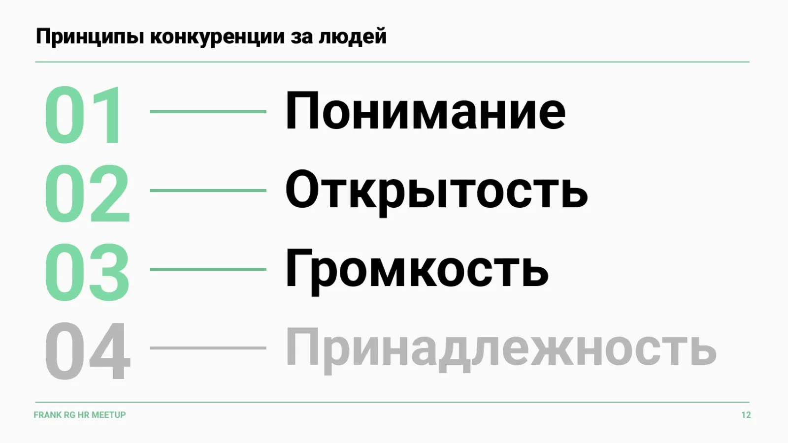 Слайд 12: Четыре принципа конкуренции за людей