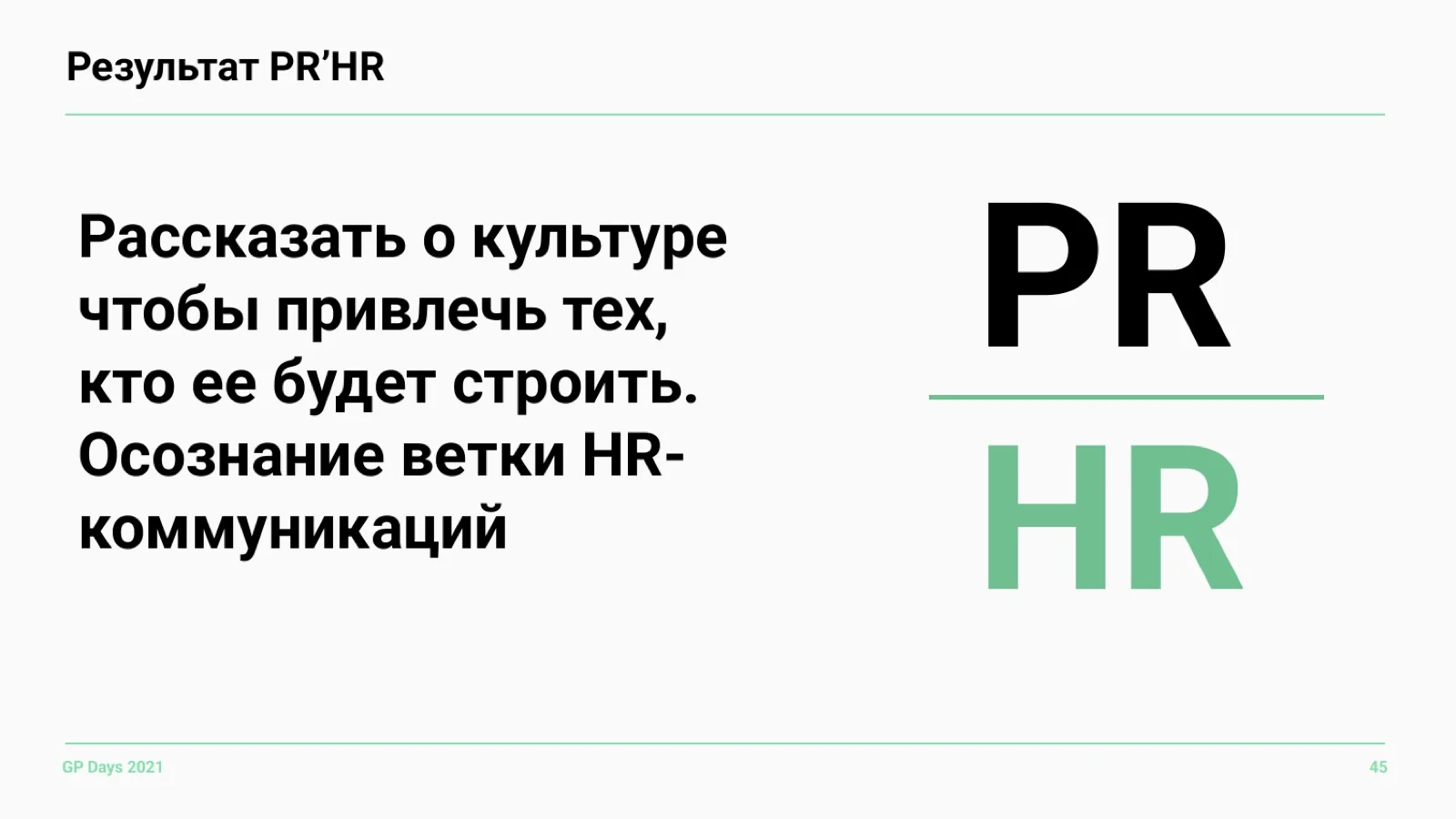 Слайд 45: Результат PR'HR