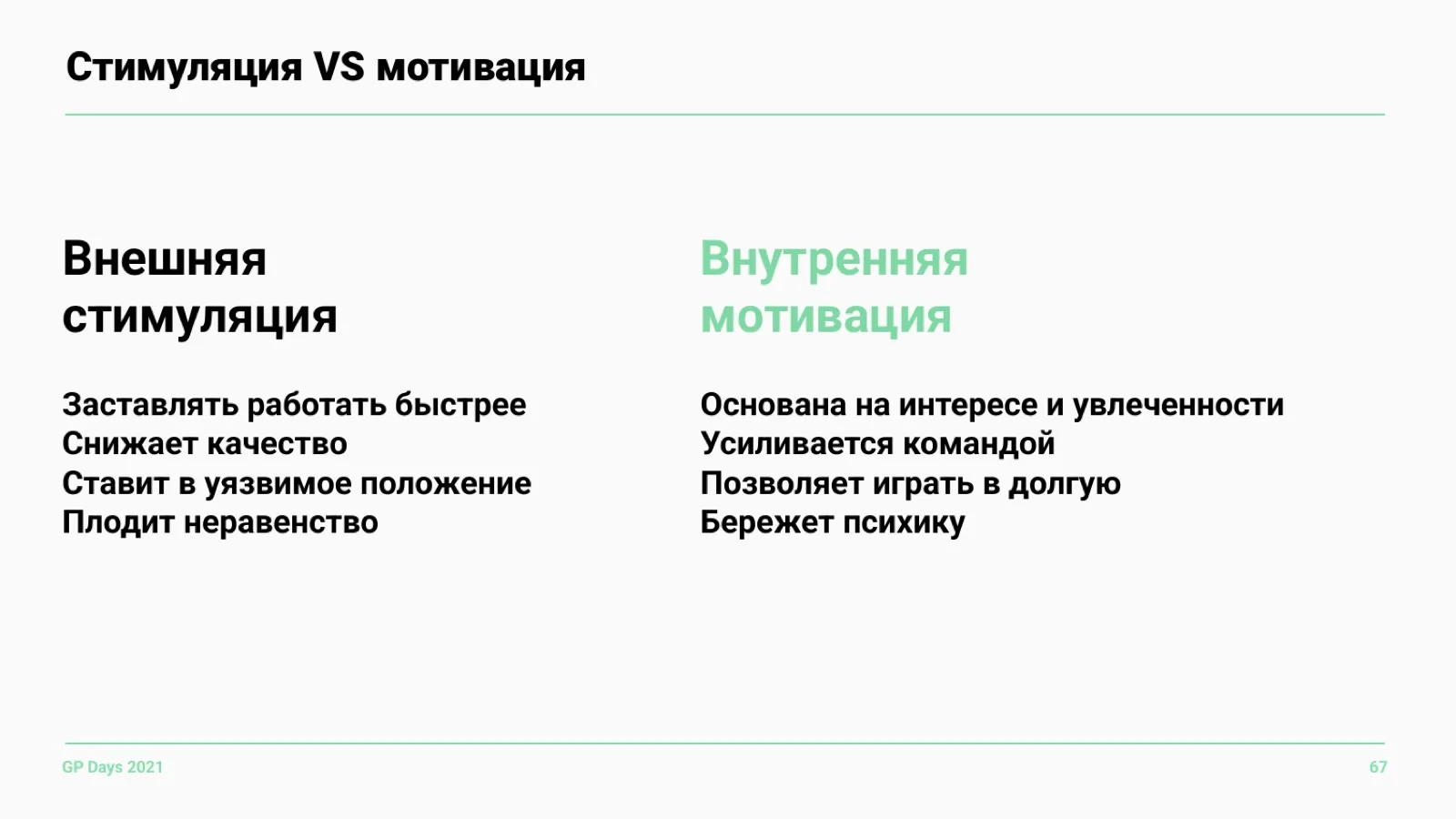 Слайд 67: Стимуляция против мотивации