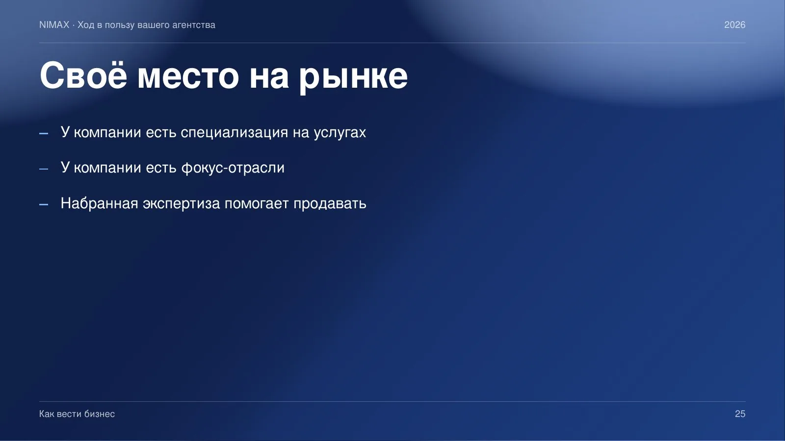 Слайд 25: Своё место на рынке