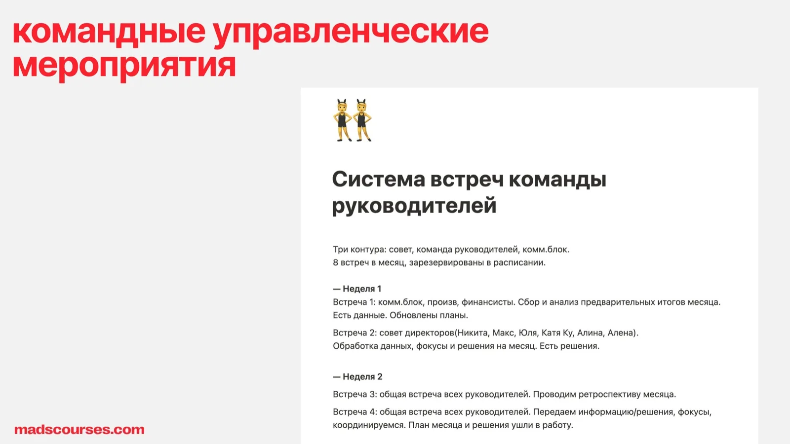 Слайд 36: Система встреч команды руководителей