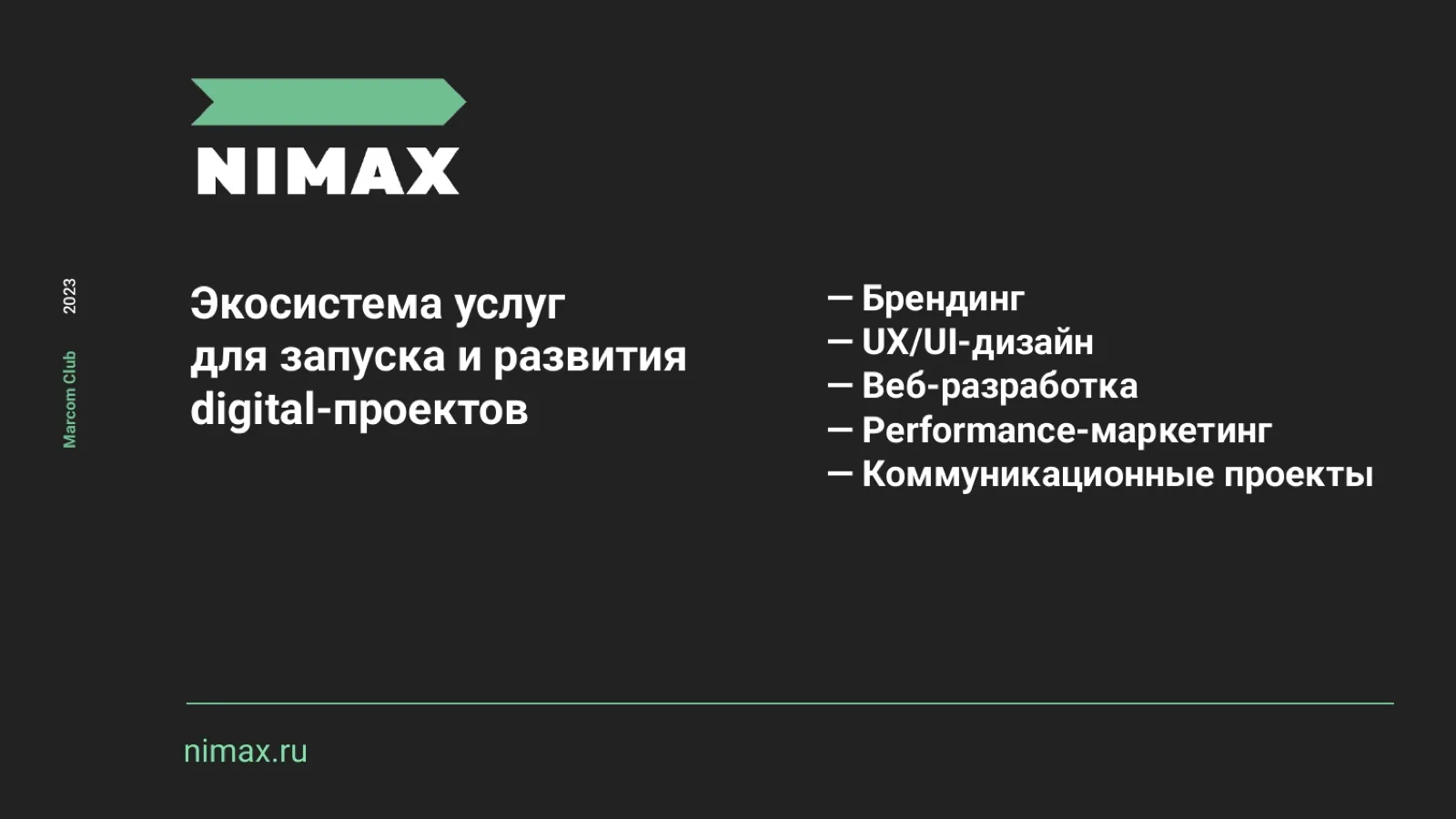 Слайд 1: Экосистема услуг Nimax