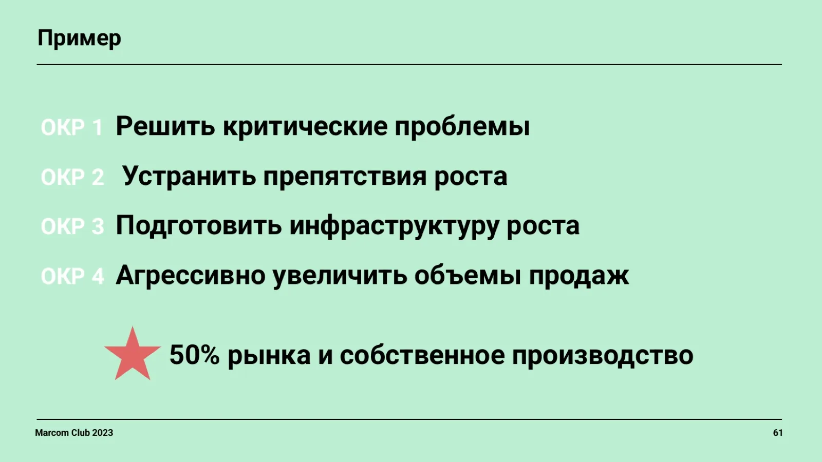 Слайд 61: Пример цепочки OKR