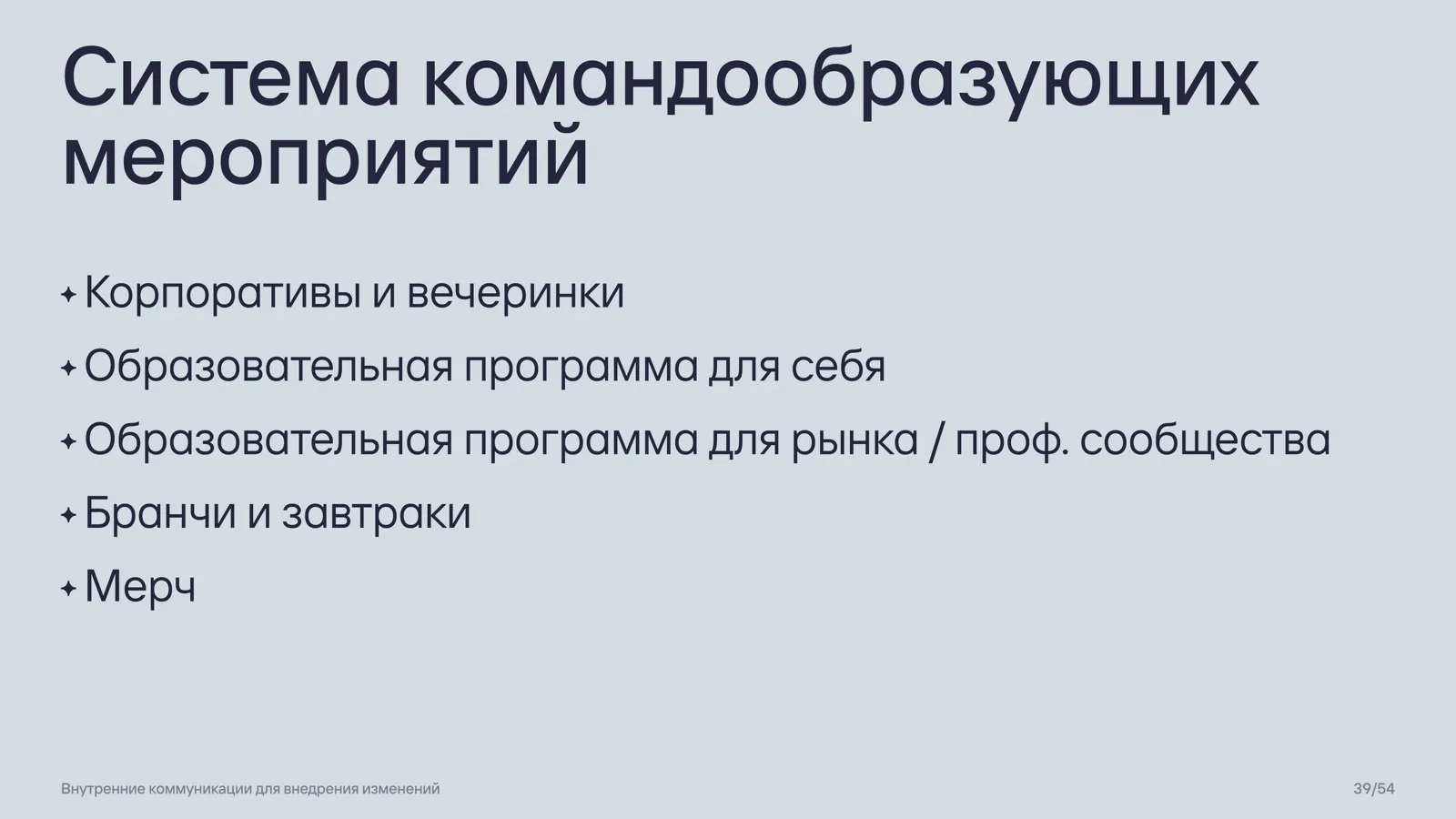 Слайд 39: Система командообразующих мероприятий